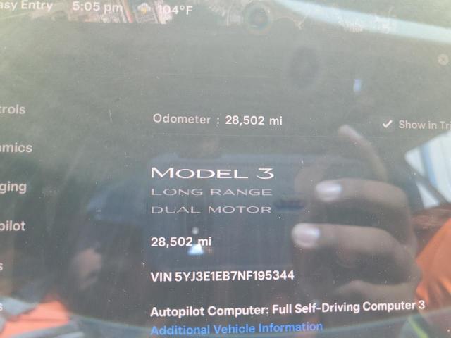 Photo 9 from auction – 2022 TESLA MODEL 3 with VIN 5YJ3E1EB7NF195344