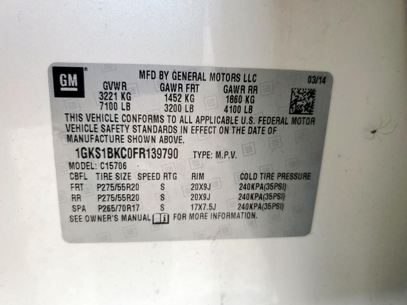 Photo 14 from auction – 2015 GMC YUKON SLT with VIN 1GKS1BKC0FR139790