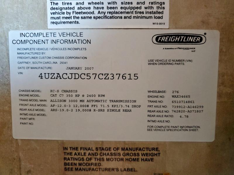 Photo 10 from auction – 2007 FREIGHTLINER CHASSIS X with VIN 4UZACJDC57CZ37615