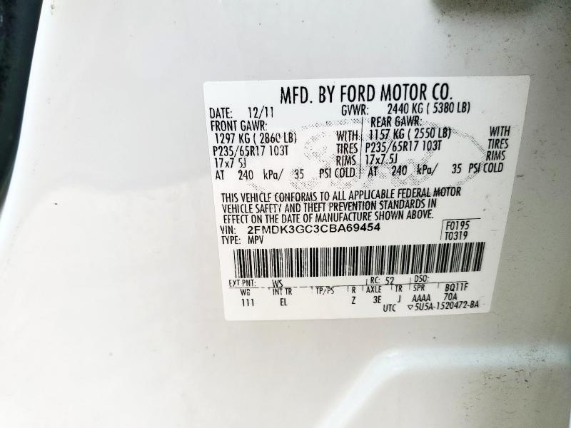 Photo 14 from auction – 2012 FORD EDGE SE with VIN 2FMDK3GC3CBA69454