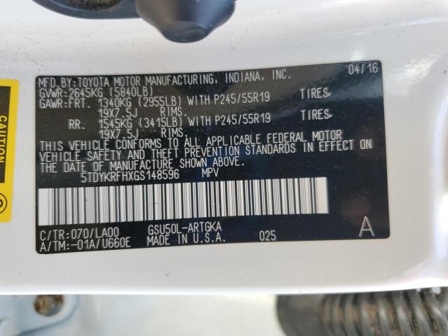 Photo 14 from auction – 2016 TOYOTA HIGHLANDER with VIN 5TDYKRFHXGS148596