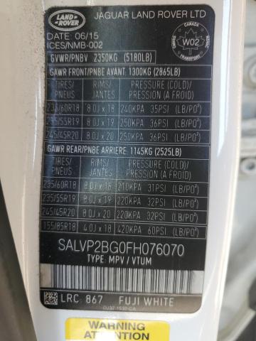 Photo 14 from auction – 2015 LAND ROVER RANGE ROVE with VIN SALVP2BG0FH076070