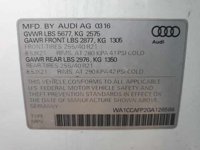 Photo 14 from auction – 2016 AUDI SQ5 PREMIU with VIN WA1CCAFP2GA126566