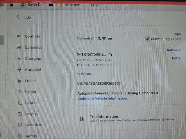 Photo 9 from auction – 2025 TESLA MODEL Y with VIN 7SAYGAEE0SF295973