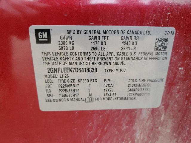 Photo 14 from auction – 2013 CHEVROLET EQUINOX LT with VIN 2GNFLEEK7D6418830
