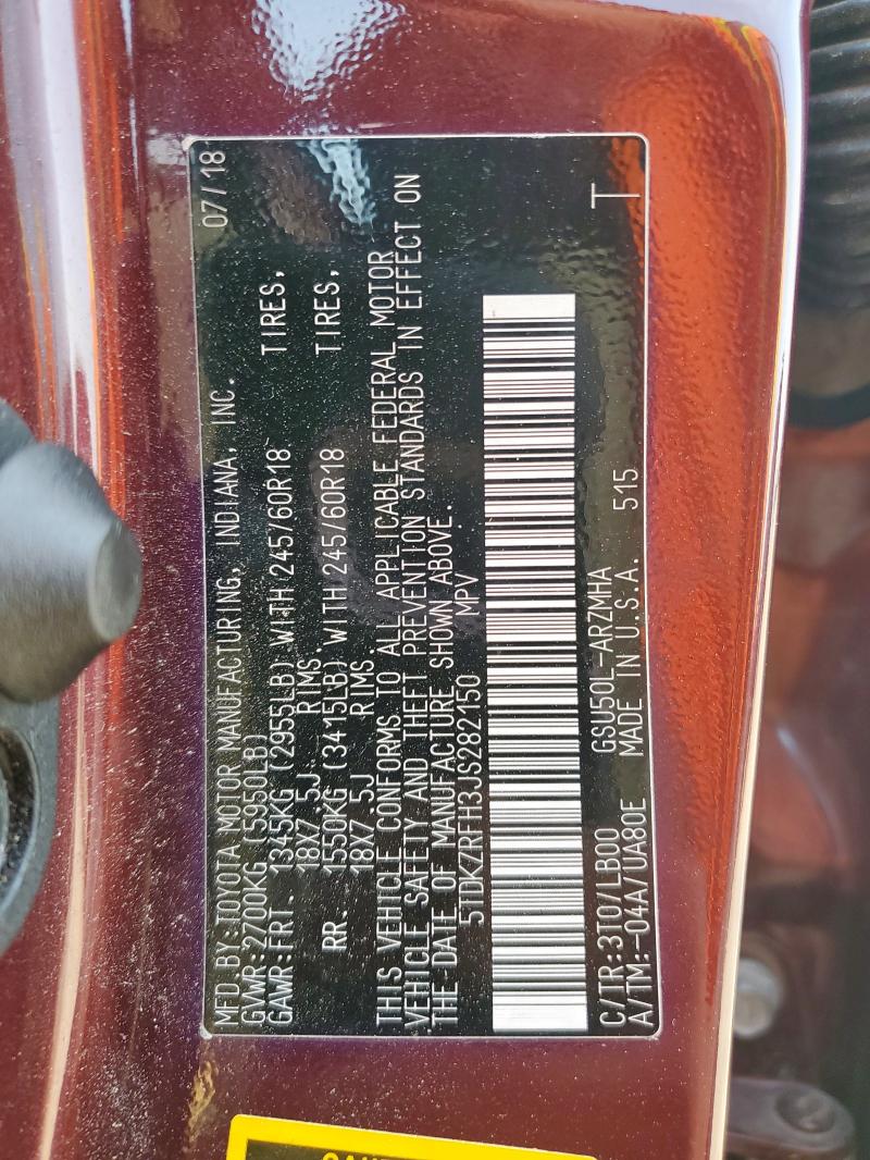 Photo 14 from auction – 2018 TOYOTA HIGHLANDER with VIN 5TDKZRFH3JS282150