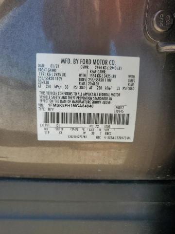 Photo 14 from auction – 2021 FORD EXPLORER L with VIN 1FMSK8FH1MGA84840