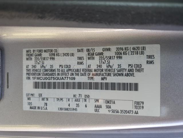 Photo 14 from auction – 2016 FORD ESCAPE SE with VIN 1FMCU0G75GUA77109