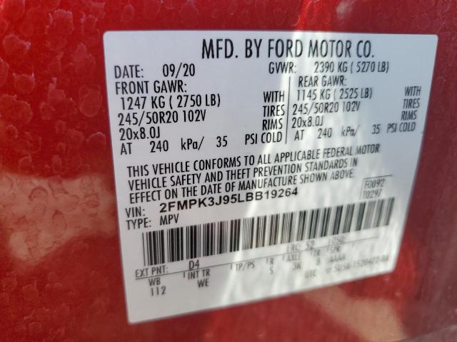 Photo 14 from auction – 2020 FORD EDGE SEL with VIN 2FMPK3J95LBB19264