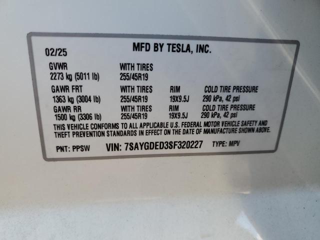 Photo 14 from auction – 2025 TESLA MODEL Y with VIN 7SAYGDED3SF320227