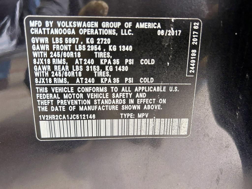 Photo 10 from auction – 2018 VOLKSWAGEN ATLAS with VIN 1V2HR2CA1JC512146