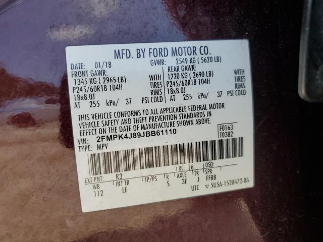 Photo 14 from auction – 2018 FORD EDGE SEL with VIN 2FMPK4J89JBB61110
