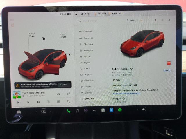 Photo 9 from auction – 2021 TESLA MODEL Y with VIN 5YJYGDEE0MF274932