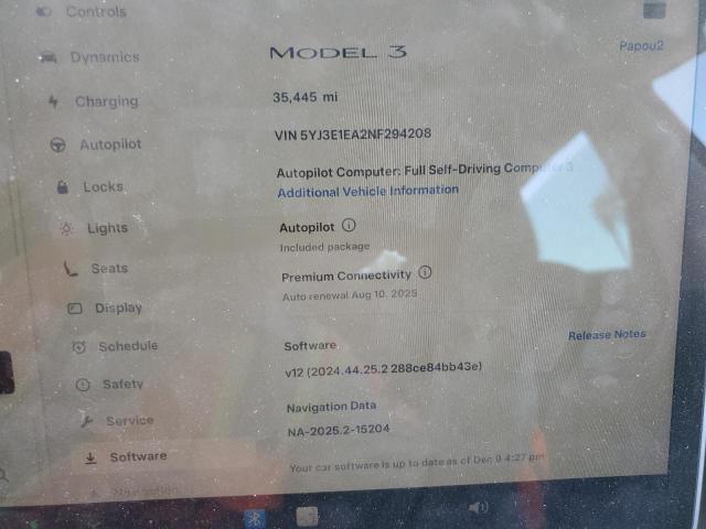 Photo 9 from auction – 2022 TESLA MODEL 3 with VIN 5YJ3E1EA2NF294208