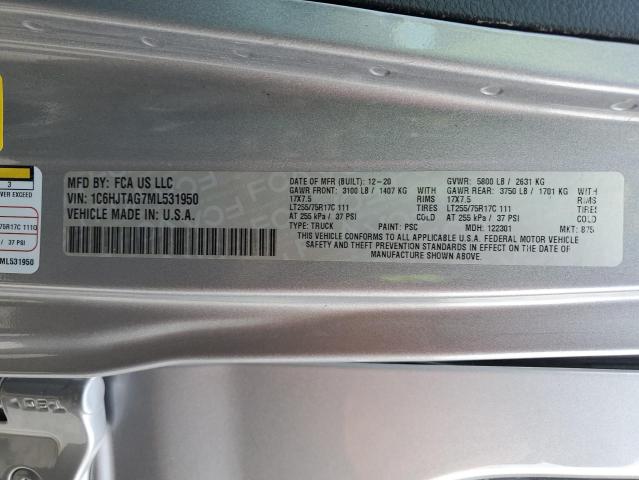 Photo 14 from auction – 2021 JEEP GLADIATOR with VIN 1C6HJTAG7ML531950