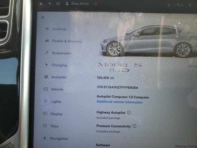 Photo 9 from auction – 2015 TESLA MODEL S 85 with VIN 5YJSA1H27FFP69364