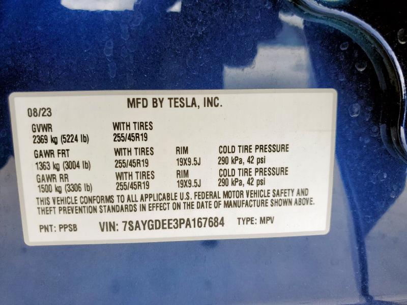Foto 14 de la subasta – 2023 TESLA MODEL Y con VIN 7SAYGDEE3PA167684