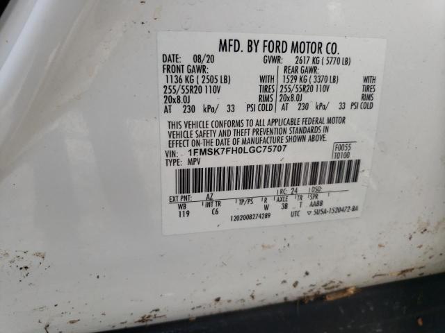 Photo 14 from auction – 2020 FORD EXPLORER L with VIN 1FMSK7FH0LGC75707