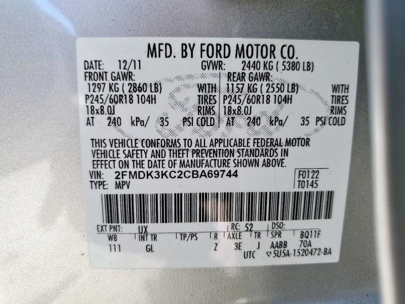 Photo 14 from auction – 2012 FORD EDGE LIMIT with VIN 2FMDK3KC2CBA69744
