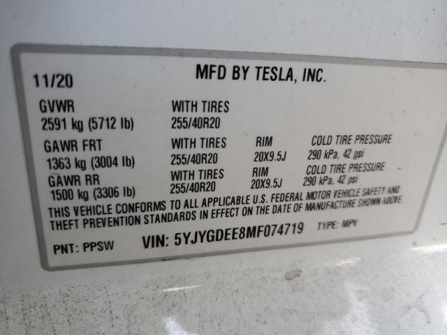 Photo 14 from auction – 2021 TESLA MODEL Y with VIN 5YJYGDEE8MF074719
