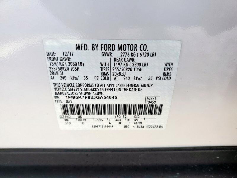 Photo 14 from auction – 2018 FORD EXPLORER L with VIN 1FM5K7F83JGA54645