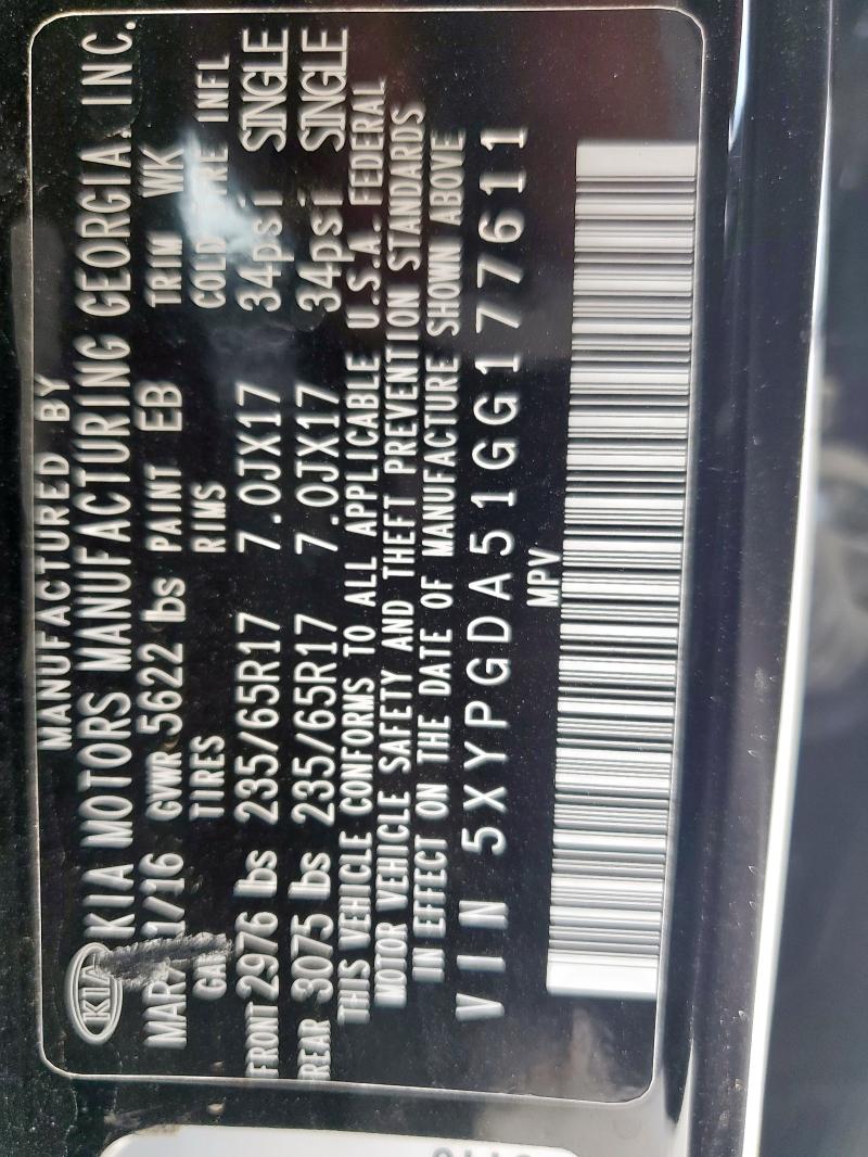 Photo 14 from auction – 2016 KIA SORENTO LX with VIN 5XYPGDA51GG177611