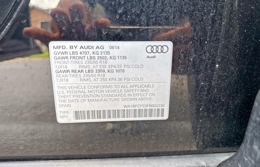 Photo 10 from auction – 2015 AUDI Q3 PREMIUM with VIN WA1BFCFS3FR002230