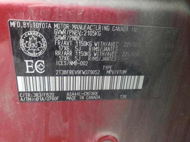 Photo 14 from auction – 2015 TOYOTA RAV4 LE with VIN 2T3BFREV9FW379052