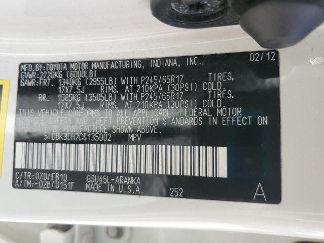 Photo 14 from auction – 2012 TOYOTA HIGHLANDER with VIN 5TDBK3EH2CS135002
