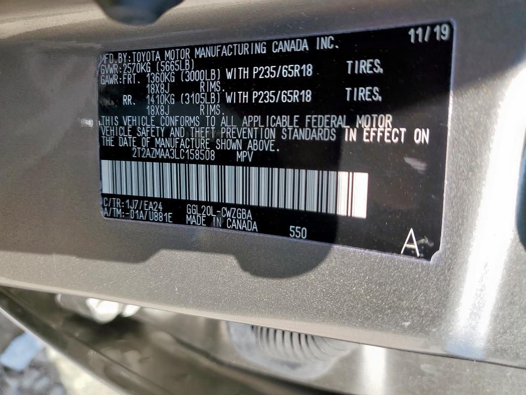 Photo 14 from auction – 2020 LEXUS RX 350 BAS with VIN 2T2AZMAA3LC158508