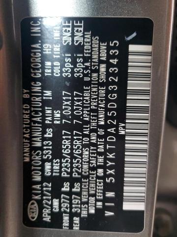 Photo 14 from auction – 2013 KIA SORENTO LX with VIN 5XYKTDA25DG323435