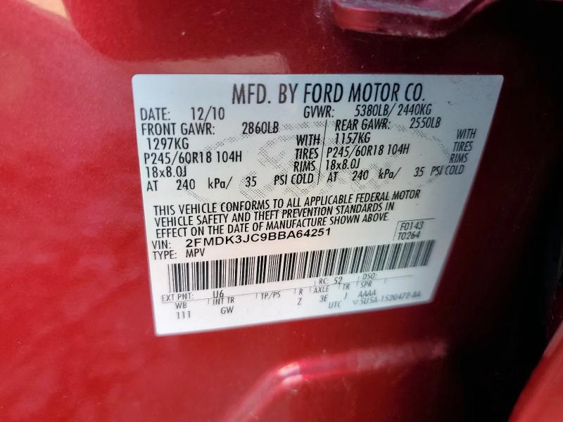 Photo 14 from auction – 2011 FORD EDGE SEL with VIN 2FMDK3JC9BBA64251