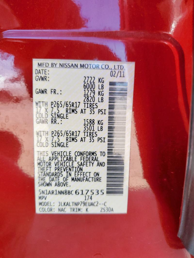 Photo 14 from auction – 2011 NISSAN PATHFINDER with VIN 5N1AR1NN8BC617535