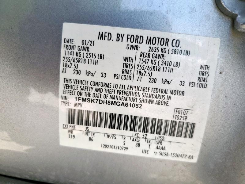 Photo 14 from auction – 2021 FORD EXPLORER X with VIN 1FMSK7DH8MGA61052