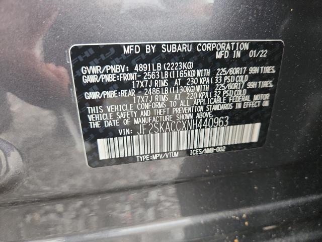 Photo 14 from auction – 2022 SUBARU FORESTER with VIN JF2SKACCXNH440963