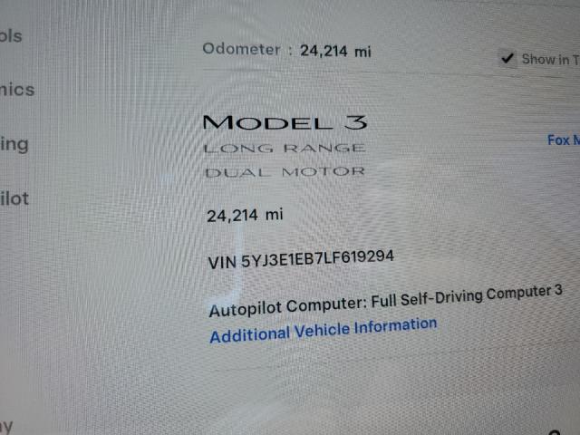 Photo 9 from auction – 2020 TESLA MODEL 3 with VIN 5YJ3E1EB7LF619294