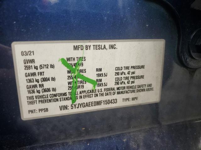 Photo 14 from auction – 2021 TESLA MODEL Y with VIN 5YJYGAEE0MF150433