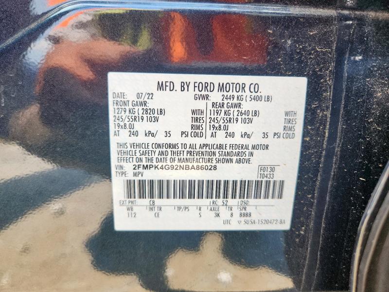 Photo 14 from auction – 2022 FORD EDGE SE with VIN 2FMPK4G92NBA86028
