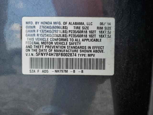 Photo 14 from auction – 2015 HONDA PILOT EXLN with VIN 5FNYF4H78FB002874