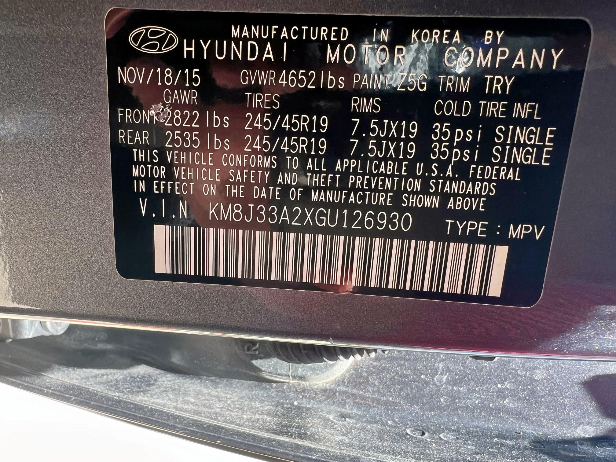 Photo 10 from auction – 2016 HYUNDAI TUCSON LIM with VIN KM8J33A2XGU126930