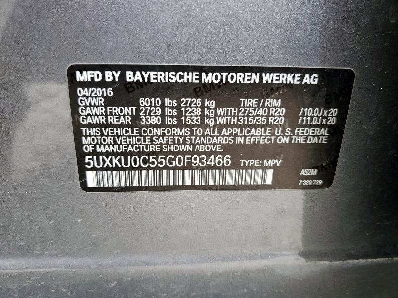 Photo 14 from auction – 2016 BMW X6 SDRIVE3 with VIN 5UXKU0C55G0F93466
