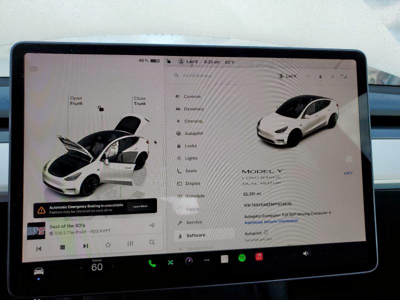 Photo 9 from auction – 2023 TESLA MODEL Y with VIN 7SAYGAEE8PF934639