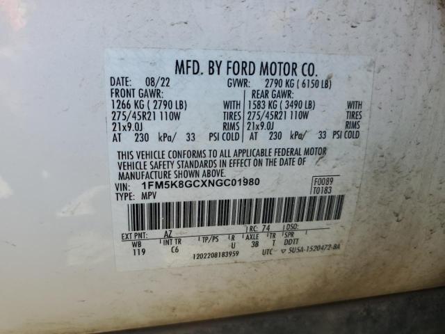 Photo 14 from auction – 2022 FORD EXPLORER S with VIN 1FM5K8GCXNGC01980