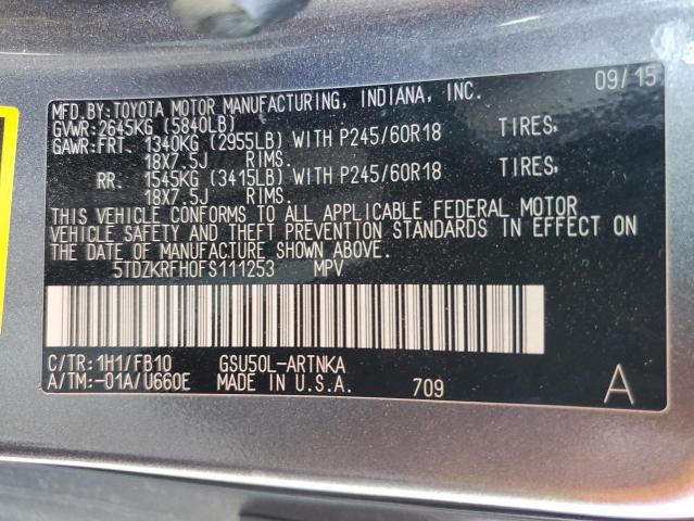 Photo 14 from auction – 2015 TOYOTA HIGHLANDER with VIN 5TDZKRFH0FS111253
