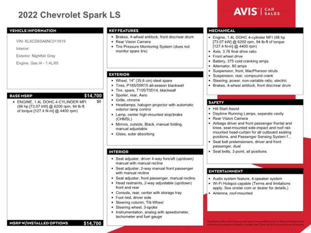 Photo 12 from auction – 2022 CHEVROLET SPARK 1LT with VIN KL8CD6SA6NC011819