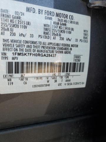 Photo 14 from auction – 2024 FORD EXPLORER L with VIN 1FMSK7FH0RGA28437
