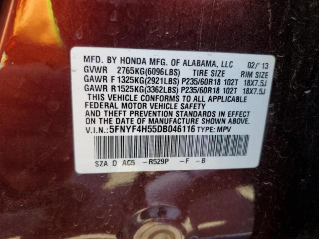 Photo 14 from auction – 2013 HONDA PILOT EXL with VIN 5FNYF4H55DB046116