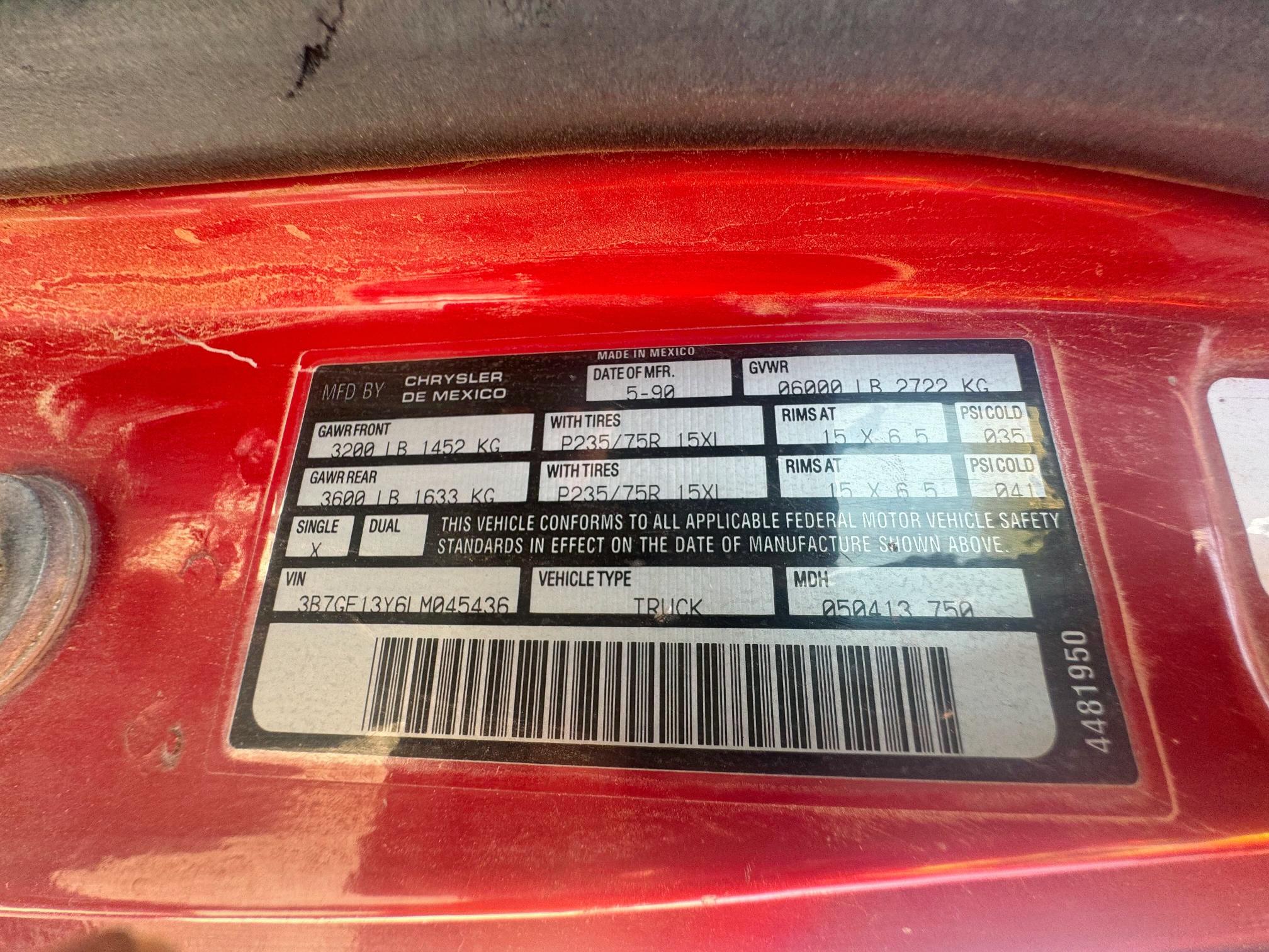 Photo 10 from auction – 1990 DODGE D-SERIES D with VIN 3B7GE13Y6LM045436