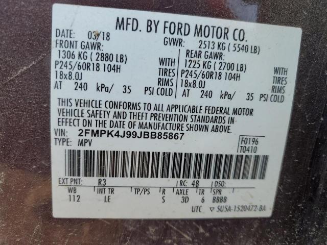 Photo 14 from auction – 2018 FORD EDGE SEL with VIN 2FMPK4J99JBB85867