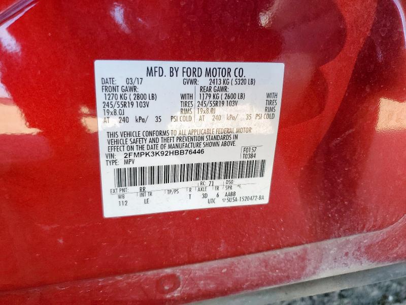 Photo 14 from auction – 2017 FORD EDGE TITAN with VIN 2FMPK3K92HBB76446